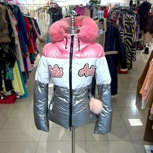 Multicolored Wild Arctic Puffer Jacket With Fox Fur Hood